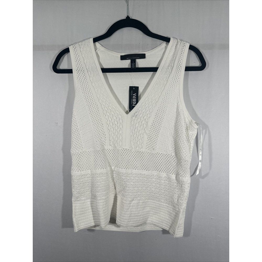NWT $79 White House Black Market [ L ]‎ Pointelle V Neck Tank White #6330